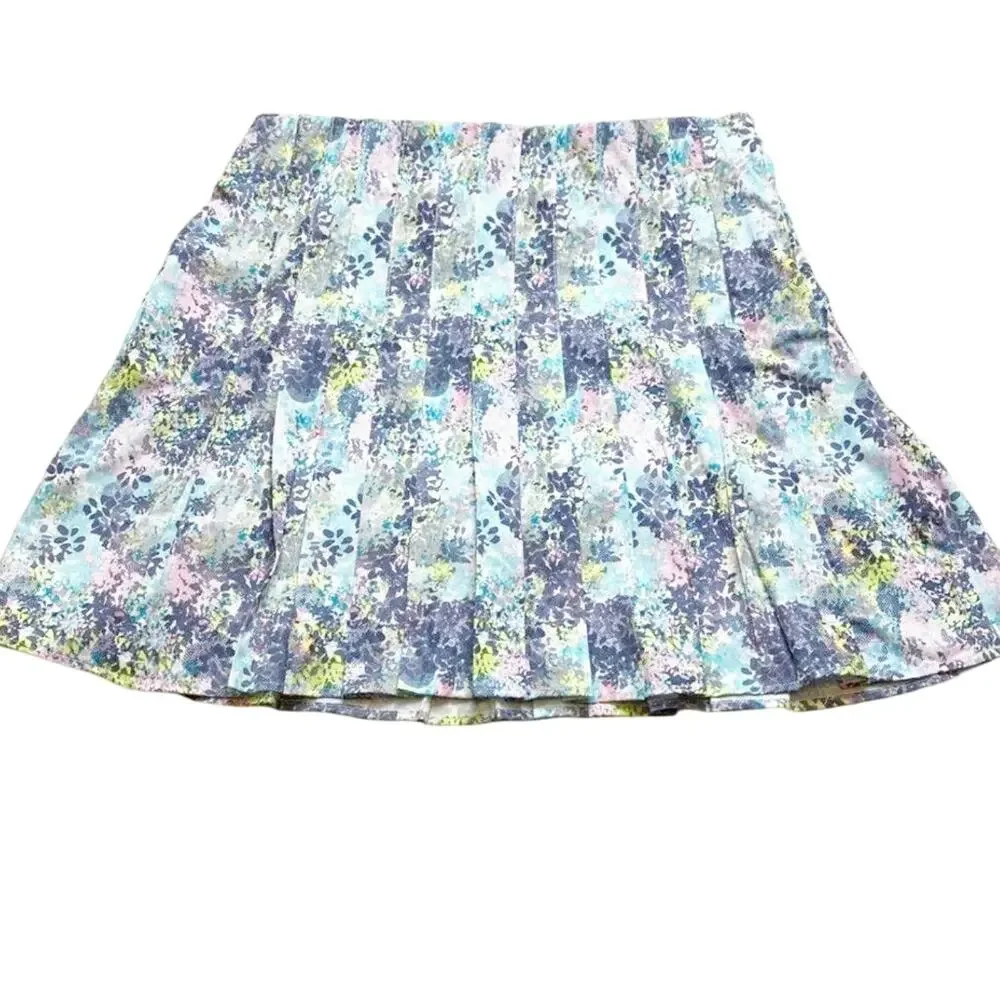 Tee Time Pastel Floral Pleated Golf‎ Skort Elastic Waist Side Zip Size Large